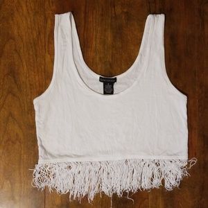 White Fringe Crop Top